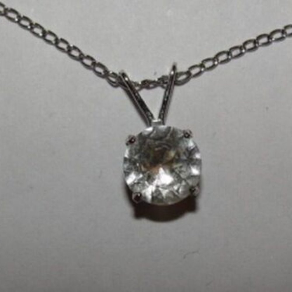 Sterling Silver Faceted Rock Crystal Prong Set Necklace Solitaire